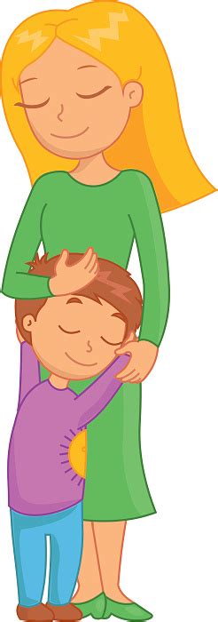 Beautiful Mother And Son Hugging Funny Bright Cartoon Character Stock