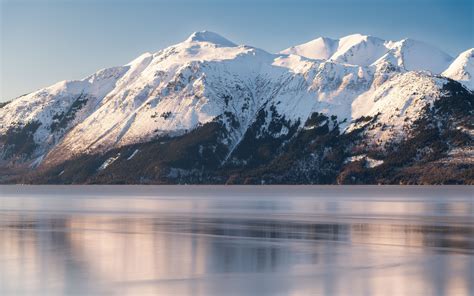 Download Wallpaper 3840x2400 Mountain Lake Snow Winter Landscape