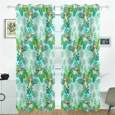Popcreation Parrots On Tropical Leaves Window Curtain Blackout Curtains
