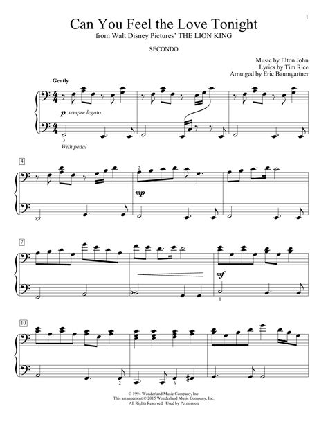 Can You Feel The Love Tonight Sheet Music By Elton John Piano Duet