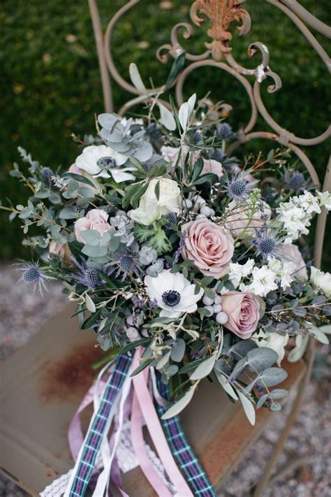 Blue and burnt orange wedding bouquet. WEDDING FLOWERS - thistle rose green tartan pink rose bouquet | Thistle wedding flowers, Flower ...