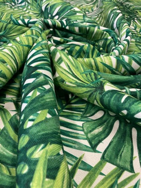 Green Palm Leaves Tropical Fabric For Curtain Upholstery Etsy