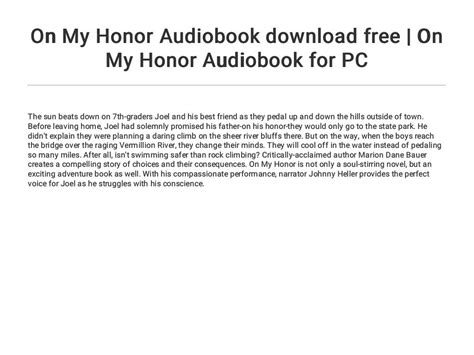 On My Honor Audiobook Download Free On My Honor Audiobook For Pc