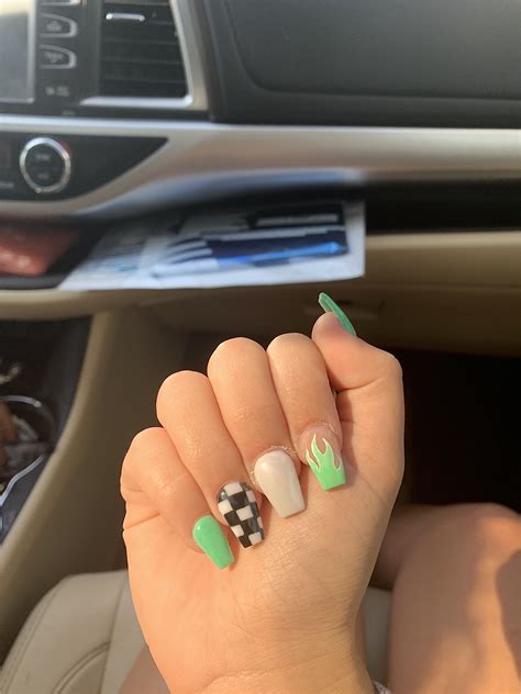 Maybe you would like to learn more about one of these? checkered nails green nail flame nails in 2020 | Short gel ...