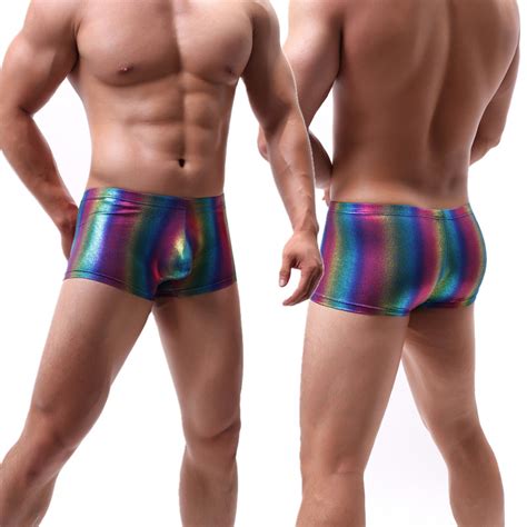 Sexy Men Shiny Metallic Low Rise Boxer Shorts Trunks Swimwear Underwear