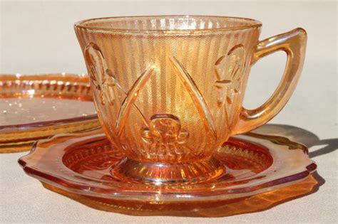 Vintage Marigold Iridescent Carnival Glass Dishes Set Iris