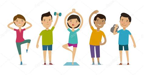 Vector Healthy Cartoon Image People Involved In Sports Fitness Gym