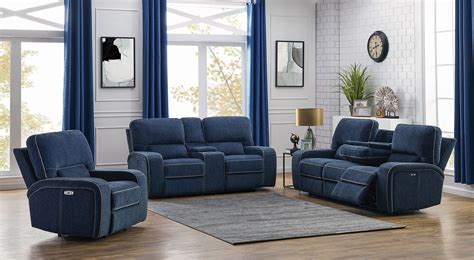 Groveland Power Reclining Living Room Set W Power Headrests Navy Blue