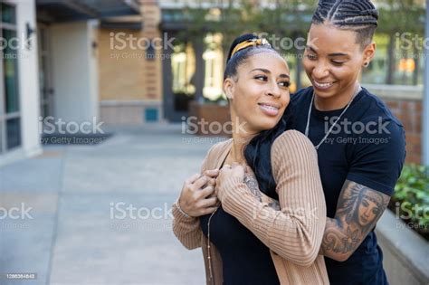 African American Lesbian Couple Together Outside Stock Photo Download