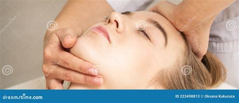 Woman Receiving Head And Chin Massage Stock Image Image Of Face