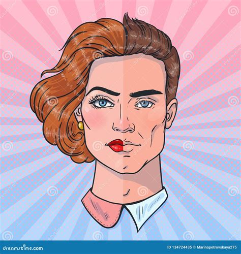 Two Halves Of A Whole Man And Woman Face Stock Vector Illustration