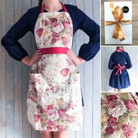 Festive Rose Print Full Apron For Women Floral Apron With Etsy