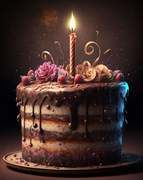 a cake with chocolate frosting and a single lit candle on top is surrounded by sprinkles