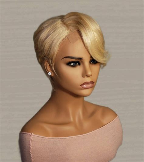 Blonde Bella Glueless Pixie Tapered Cut Human Hair Wig Etsy