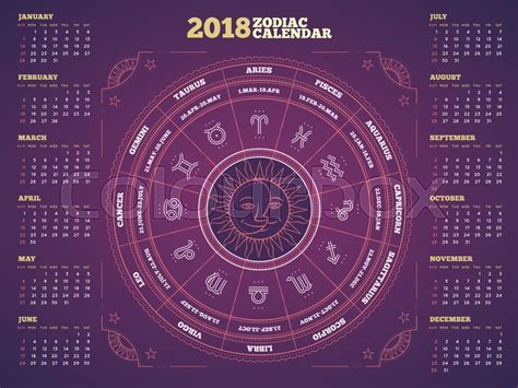 Zodiac Circle 2018 Year Calendar Stock Vector Colourbox