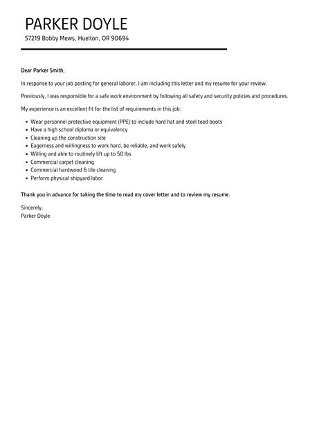 General Laborer Cover Letter | Velvet Jobs