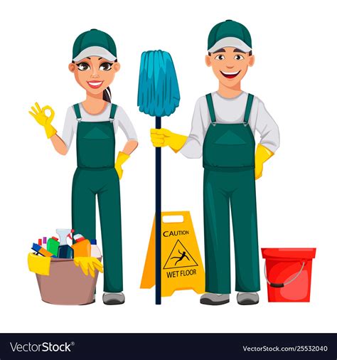 Cleaning Service Concept Cheerful Cartoon Vector Image My Xxx Hot Girl