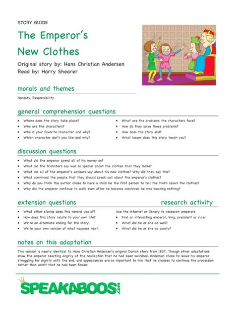 Lesson Plans The Emperors New Clothes Speakaboos Worksheets