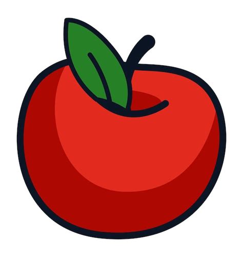 Manzana roja con hoja fruta de dibujos animados brillante símbolo de