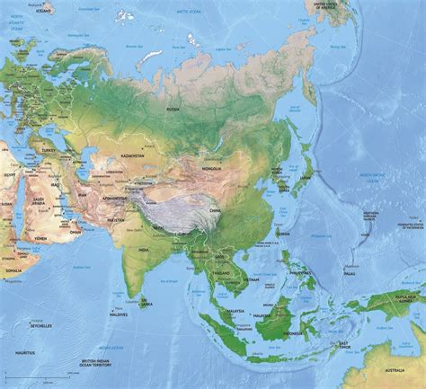 Shaded Relief Map Of Asia Political Shades Outside Shaded Relief Sea