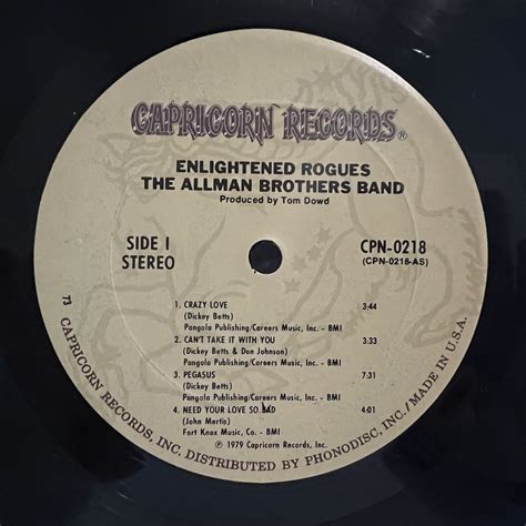 Allman Brothers Band Enlightened Rogues 1979 Vinyl Album Cpn 0218