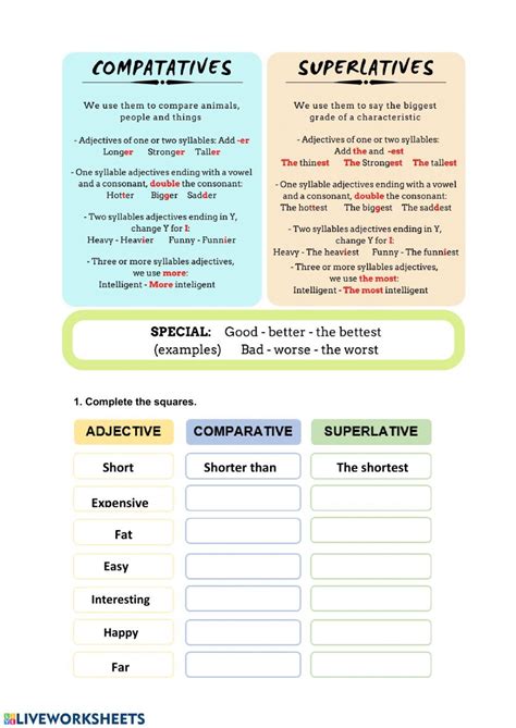 Comparative And Superlative Adjectives Exercise For Grade