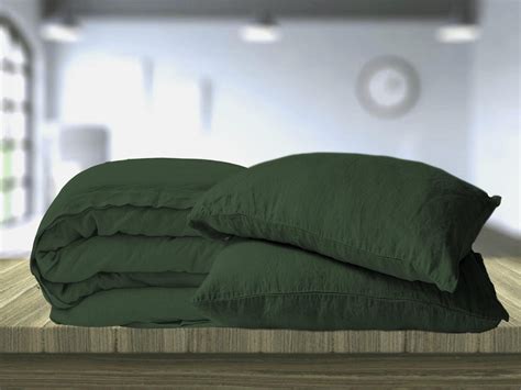 Linen Bedding Set In Green From 3 Piece Includes Duvet Cover Etsy