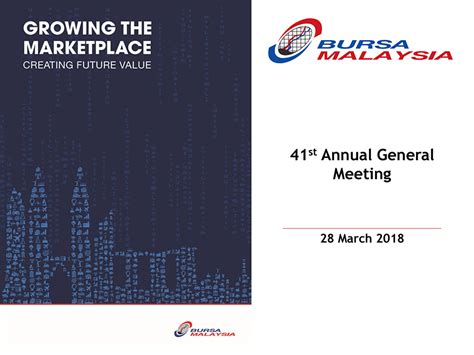 This covered basic information of each company, quarter report history, dividend history and bonus issue/rights issue history. Webcast: 41st Annual General Meeting, Bursa Malaysia Berhad