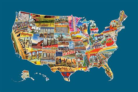 Postcards Of The United States Vintage Usa All 50 States Map Mixed