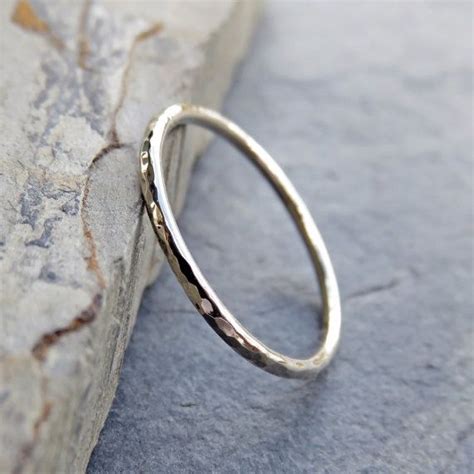 Simple Thin K White Gold Wedding Band In Smooth Hammered Etsy
