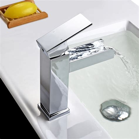 Modern Single Handle One Hole Waterfall Bathroom Sink Faucet Solid