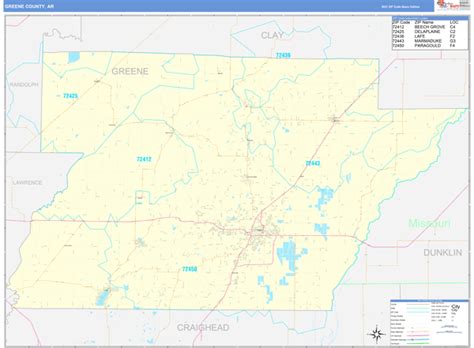 Greene County Ar Zip Code Wall Map Basic Style By Marketmaps