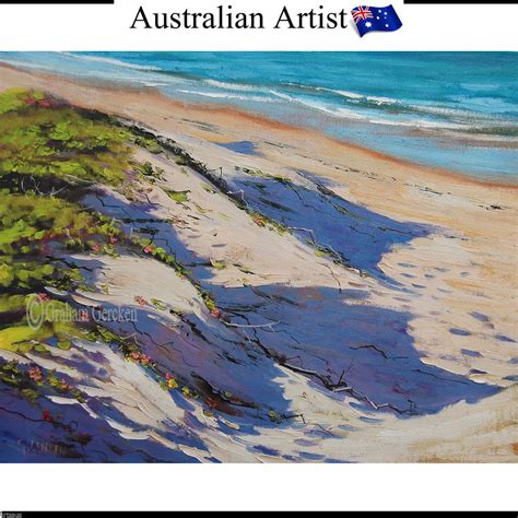Beach Art Sand Dunes Painting Oil On Canvas Traditional Seascape Coa G