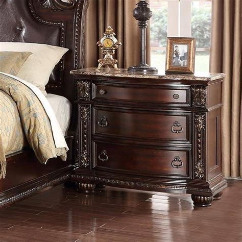 Buy Crown Mark B1600 Stanley Queen Panel Bedroom Set 5 Pcs In Brown Cherry Faux Leather Online