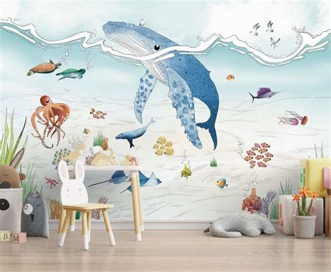 Under The Sea Wallpaper Whale Wallpaper Kids Wallpaper Etsy In 2022