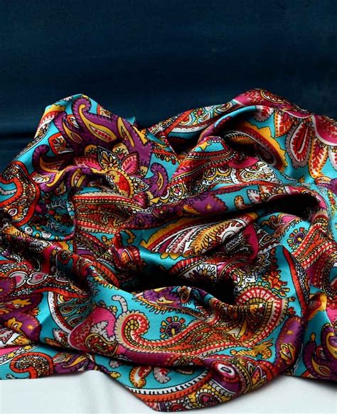 Multicolored Paisley Design Poly Satin Fabric Dress Material Charu