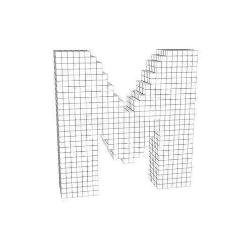 3d Pixelated Capital Letter M Vector Outline Illustration Stock