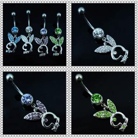 Playboy Rabbit Rhinestone Barbells Navel Belly Bar Button Ring Etsy