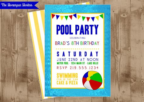 Modern Pool Party Printable Invite The Homespun Hostess