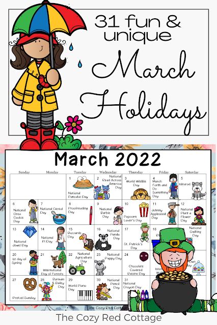 The Cozy Red Cottage March Holiday Calendar