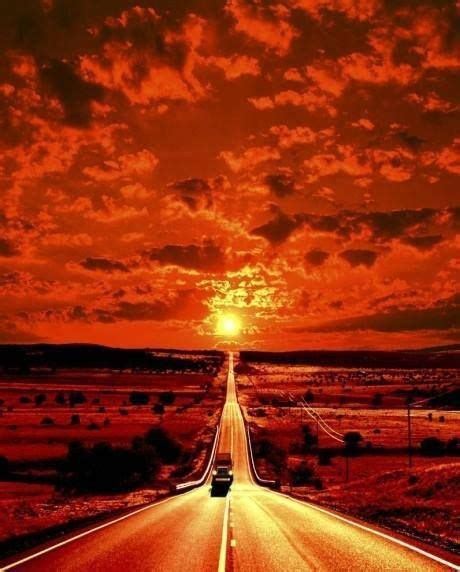 Driving The Road Into The Blazing Sunset Orange Aesthetic Sunset Nature