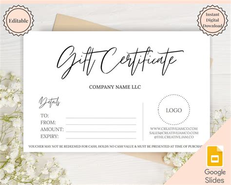 Gift Voucher Gift Certificate Template Editable Gift Card Etsy New