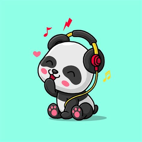 Premium Vector Cute Panda Listening Music With Headphone