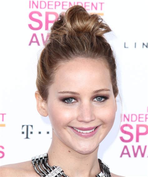 Jennifer Lawrence Long Straight Casual Updo Hairstyle Light Chestnut