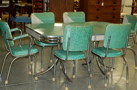 Chrome Vintage 1950s Formica Kitchen Table And Chairs Teal Mint Green