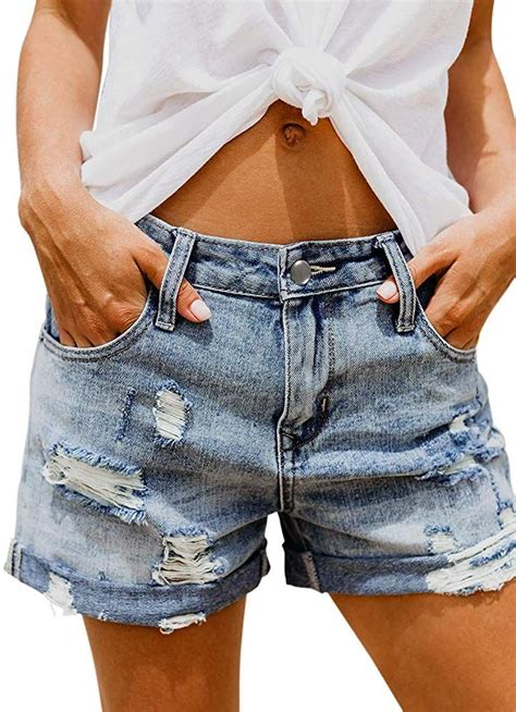 Sidefeel Women Juniors Faded Rolled Cuff Distressed Ripped Jeans Shorts