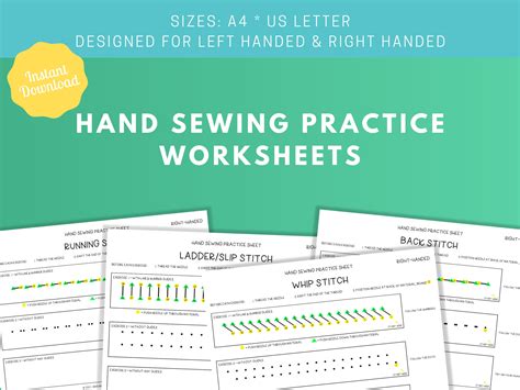 Hand Sewing Practice Worksheets Beginner Sewing Exercises Printable Sewing Instruction Guide Etsy