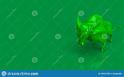 The Green Bull On Green Background For Business Concept 3d Rendering