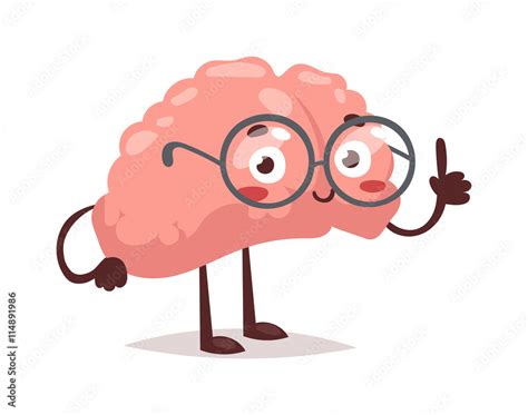 Vetor Do Stock Smart Brain Character Cartoon Mind Cute Human Organ