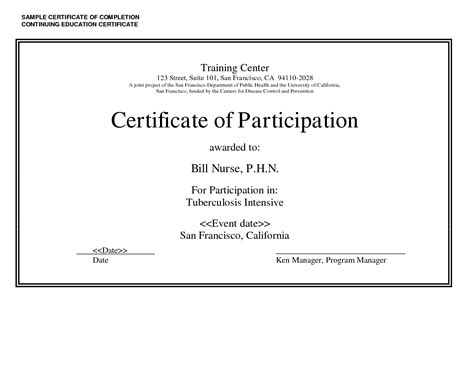 Sample Certificate Of Completion Continuing Education